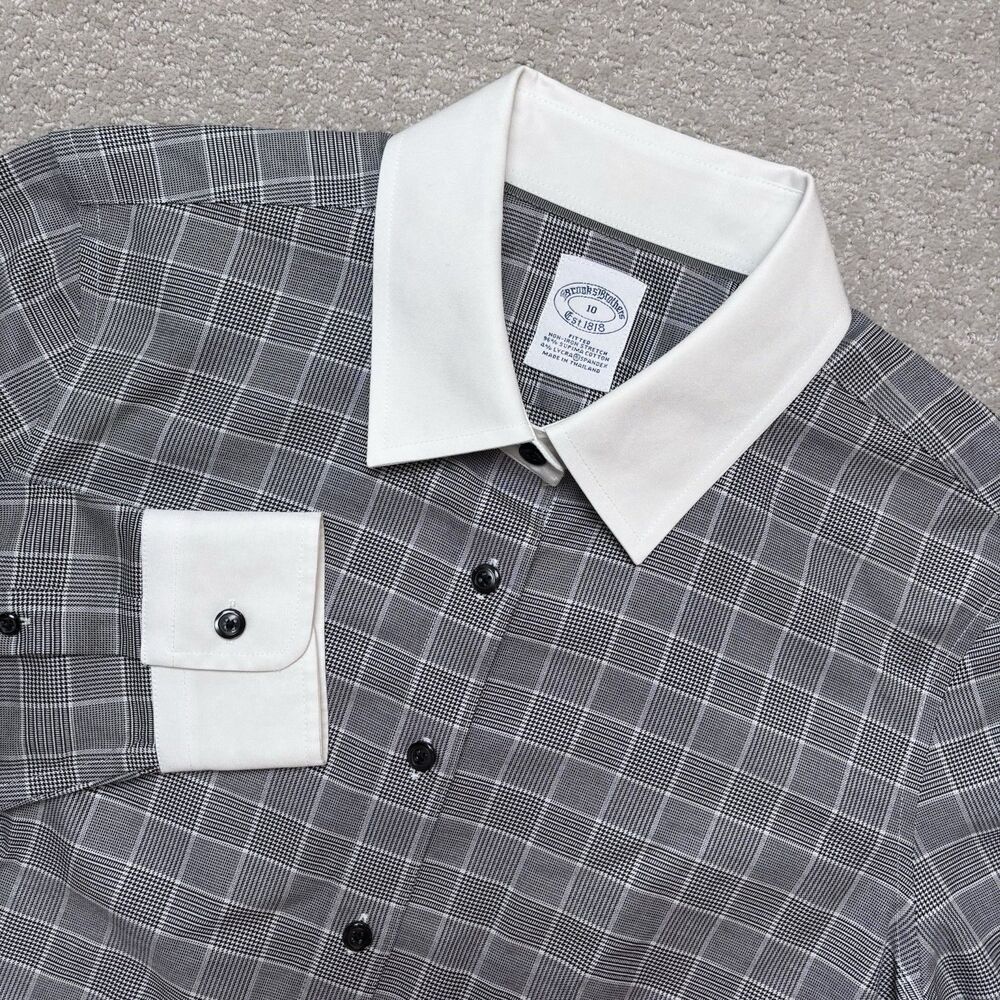 Brooks Brothers Women Button Down Shirt 10 Fitted Plaid Contrast Collar Academia